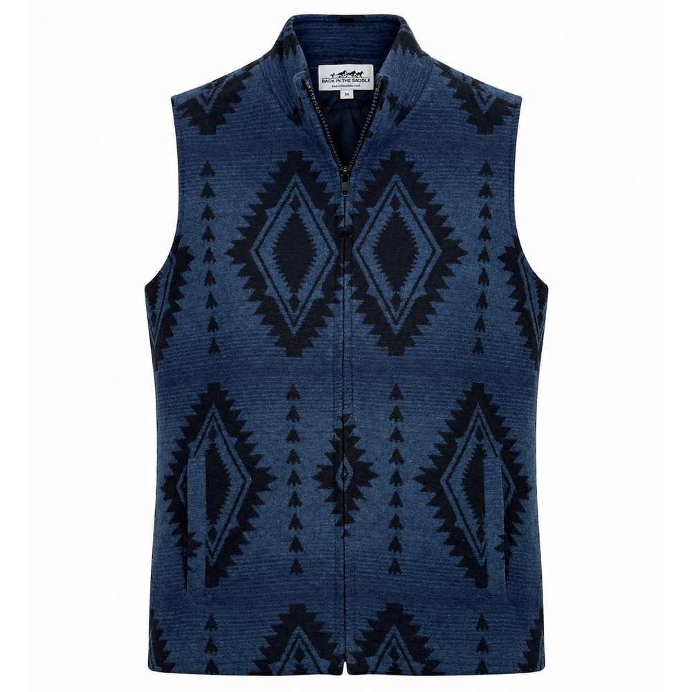 Back In The‎ Saddle Women Blue Black Southwestern Geometric Full Zip Vest Medium